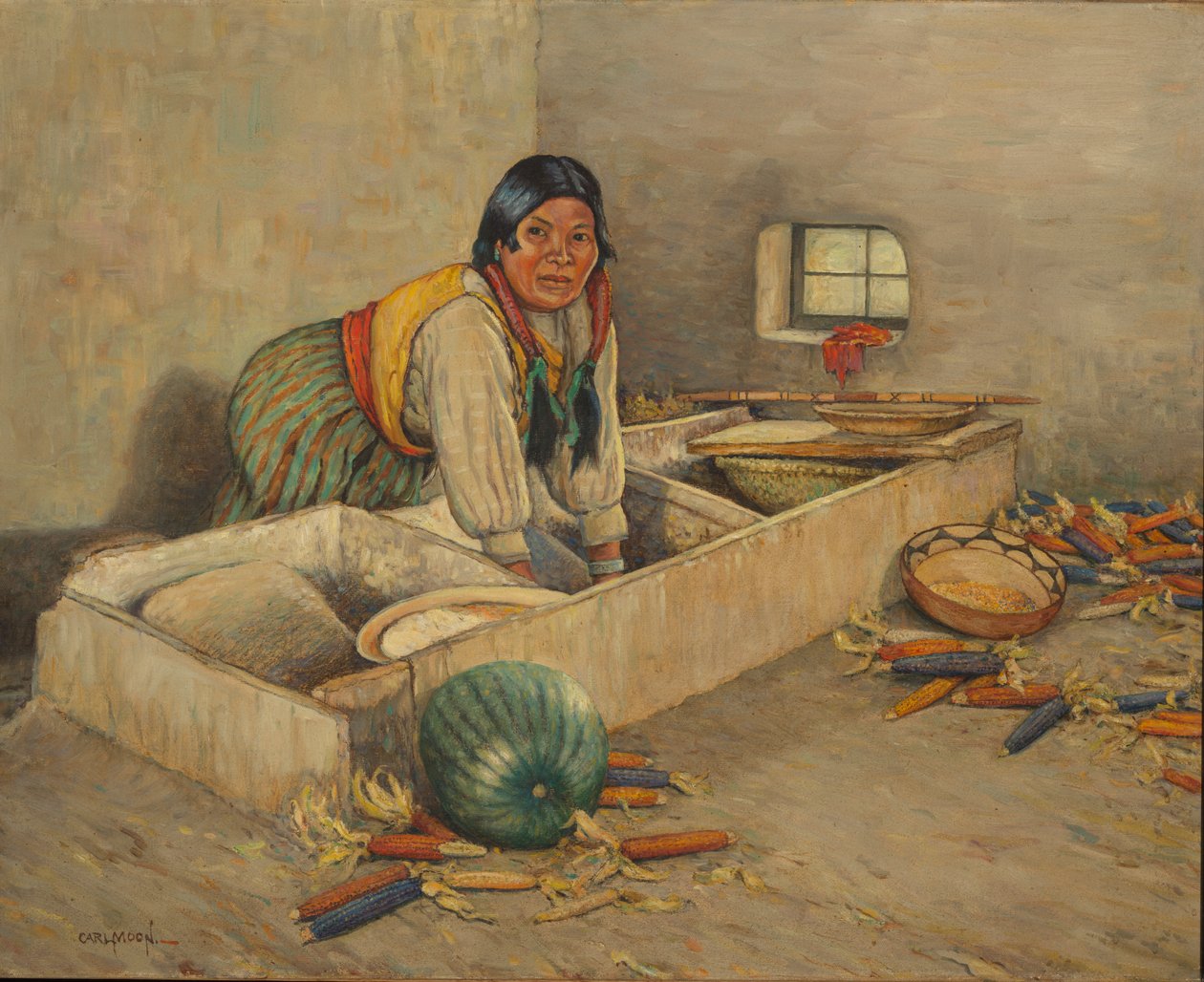 Hopi-Frau beim Maismahlen von Carl Moon