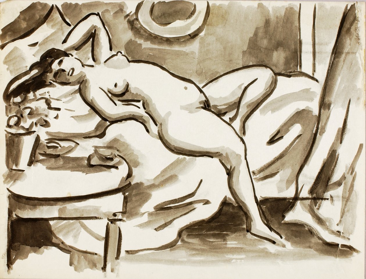 Liegender weiblicher Akt mit Tisch von Carl Newman