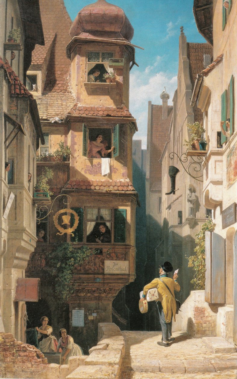 Der Briefbote im Rosenthal von Carl Spitzweg