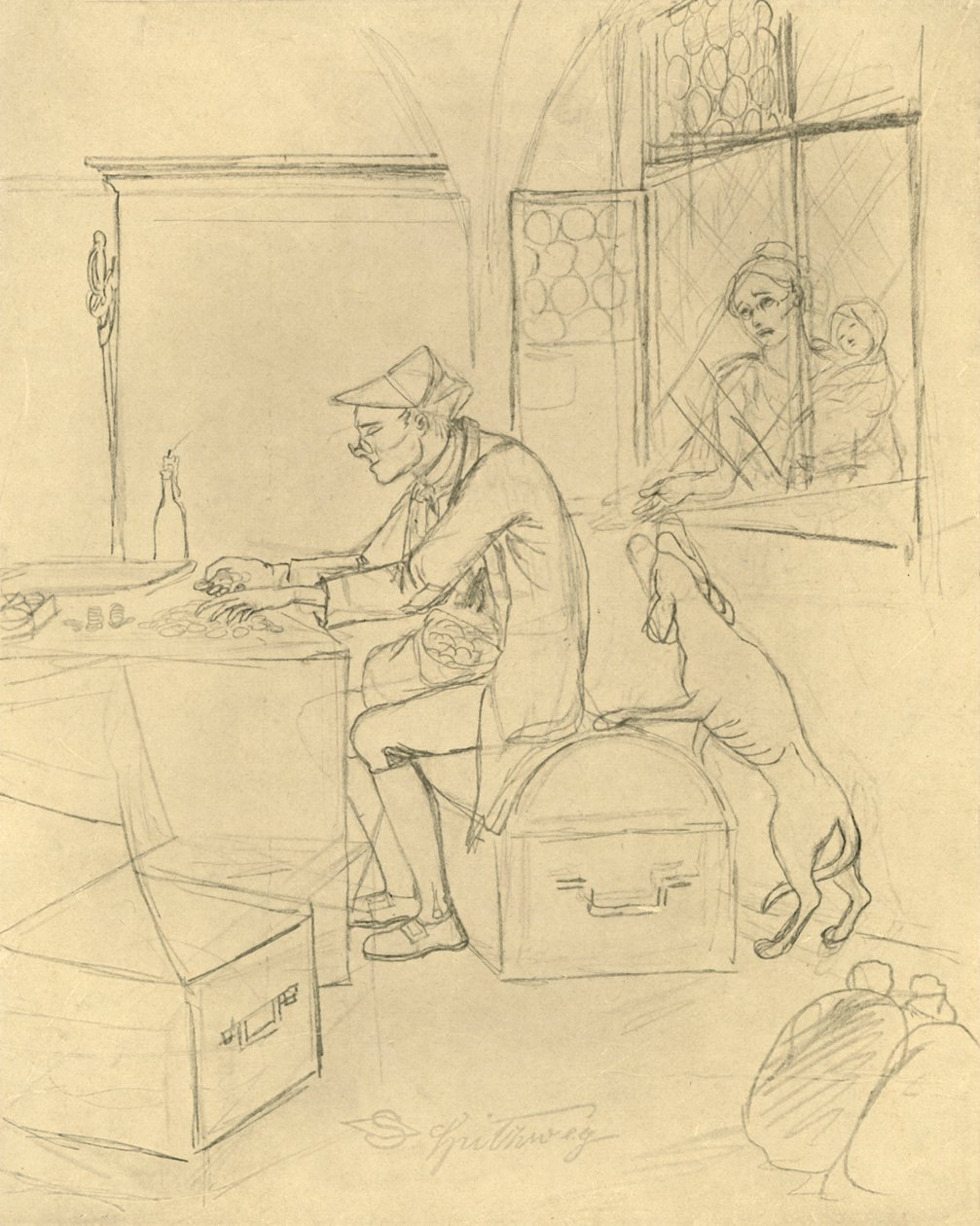 Der Geizhals, Mitte-Ende 19. Jahrhundert, um 1924 von Carl Spitzweg