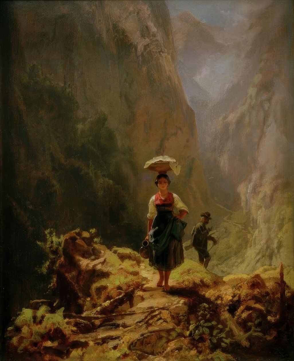 Dirndl und Jäger im Gebirge von Carl Spitzweg