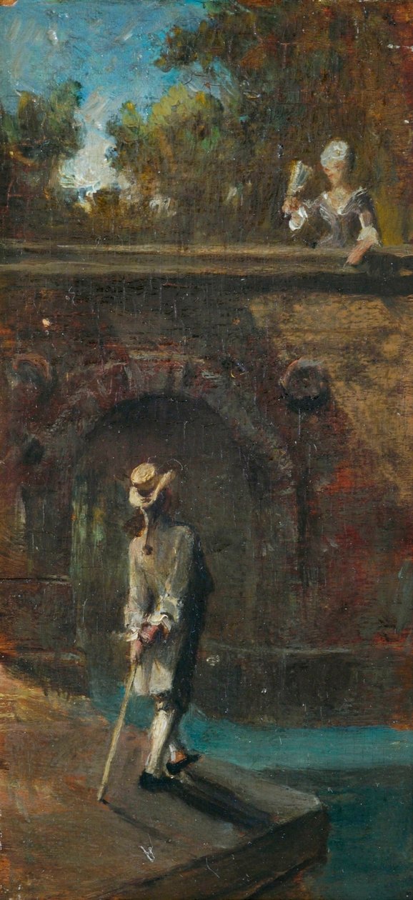 Galante Szene an einer Flussbrücke von Carl Spitzweg
