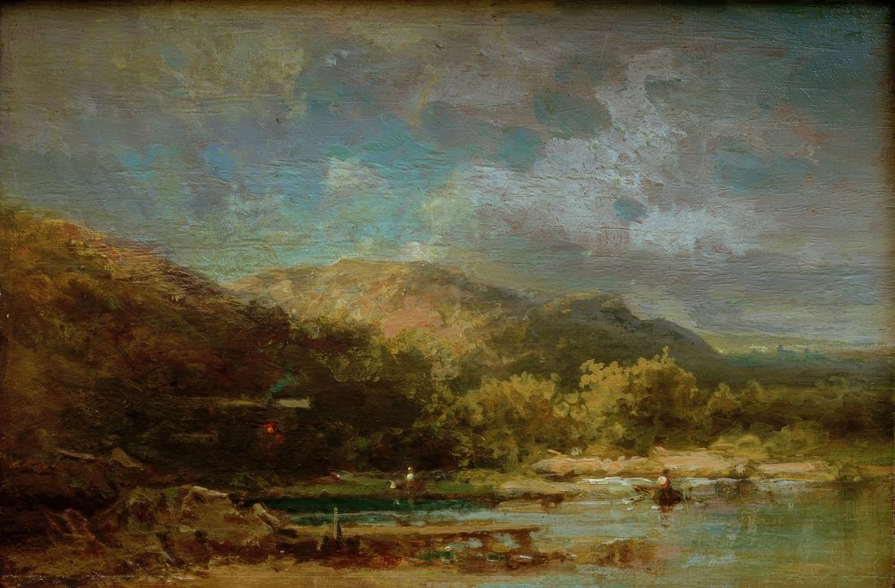 Hütte am See mit Figuren von Carl Spitzweg