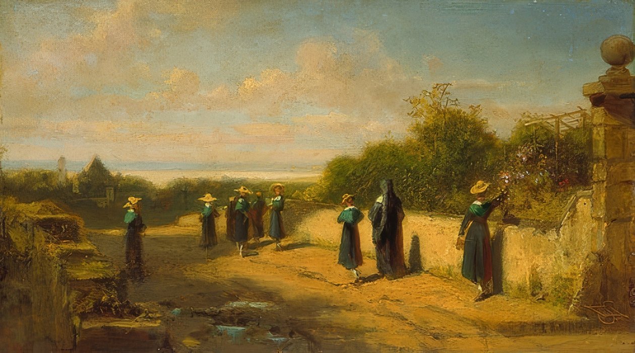 Mädchenpensionat auf dem Spaziergang von Carl Spitzweg