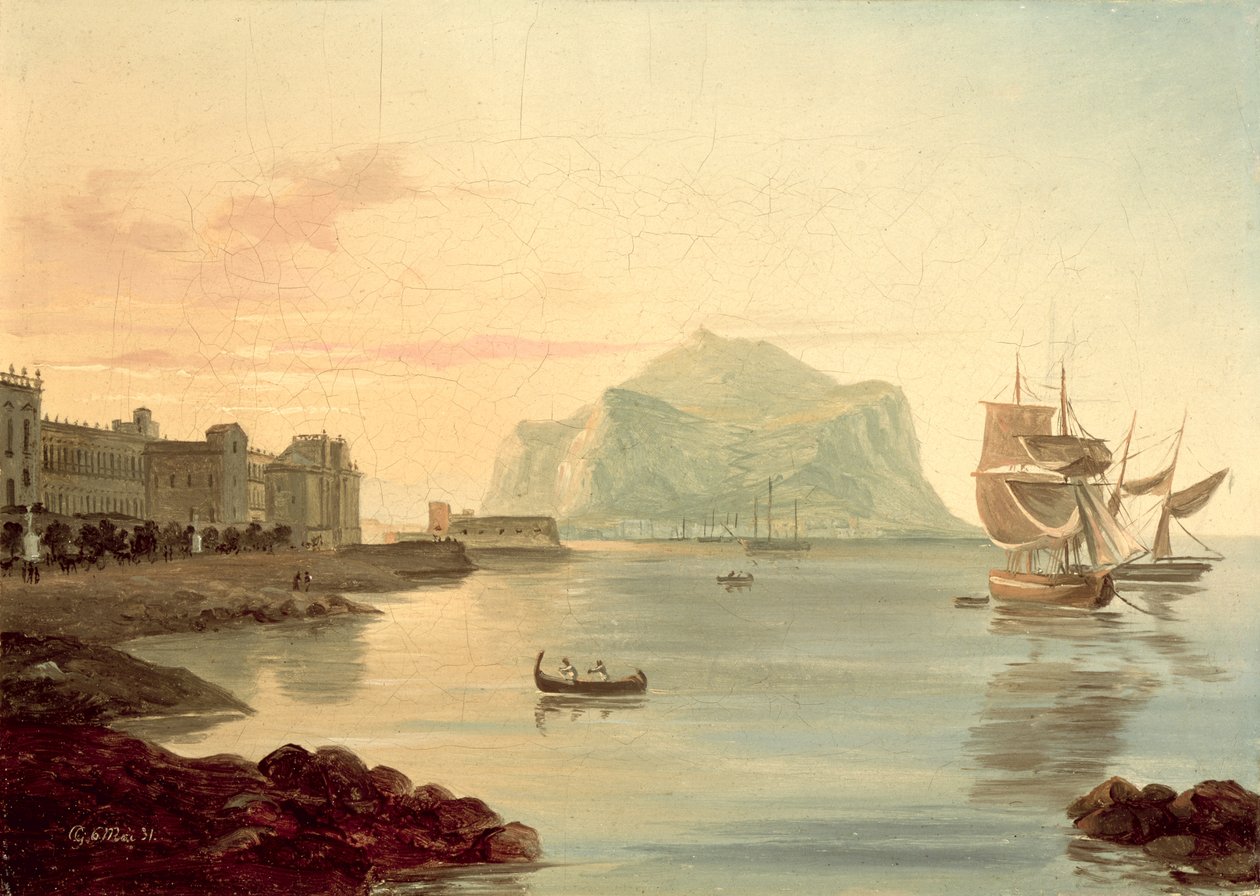 Palermo Hafen mit Monte Pellegrino, 1831 von Carl Wilhelm Goetzloff