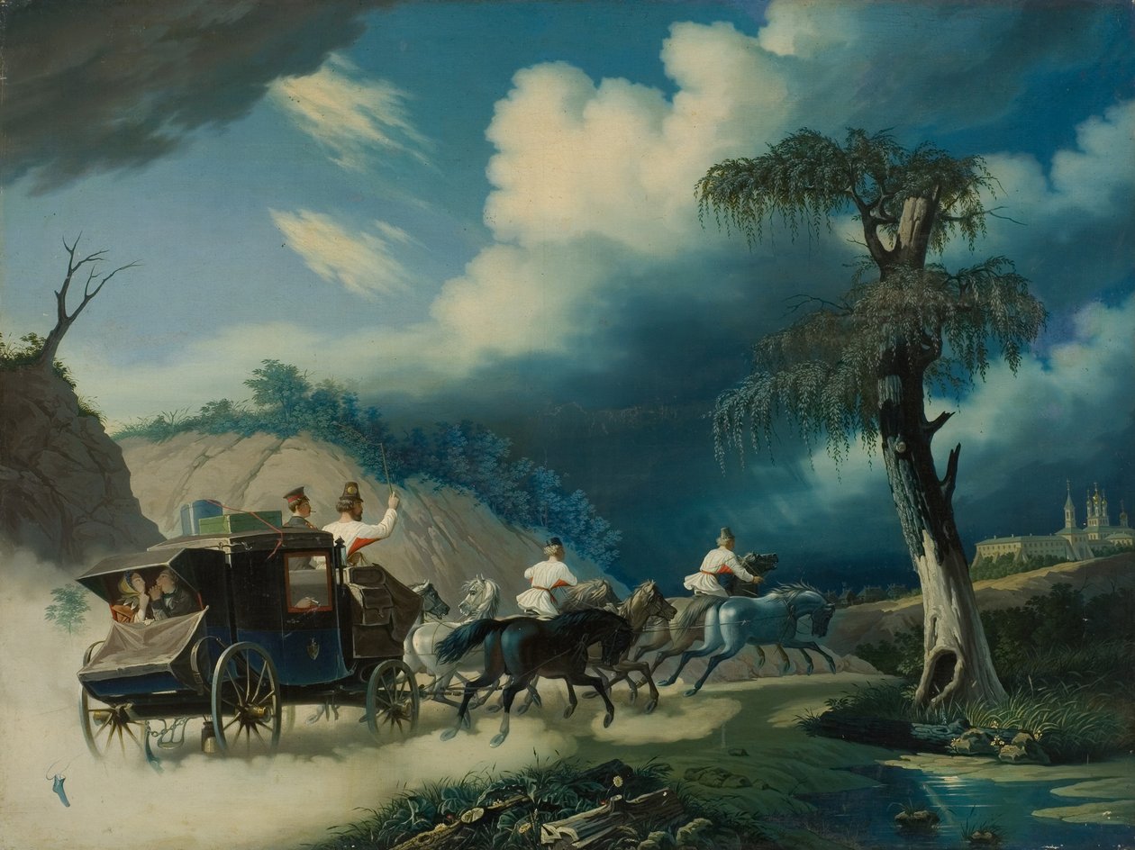 Troika während eines Gewitters, 1830er Jahre von Carl von Hampeln