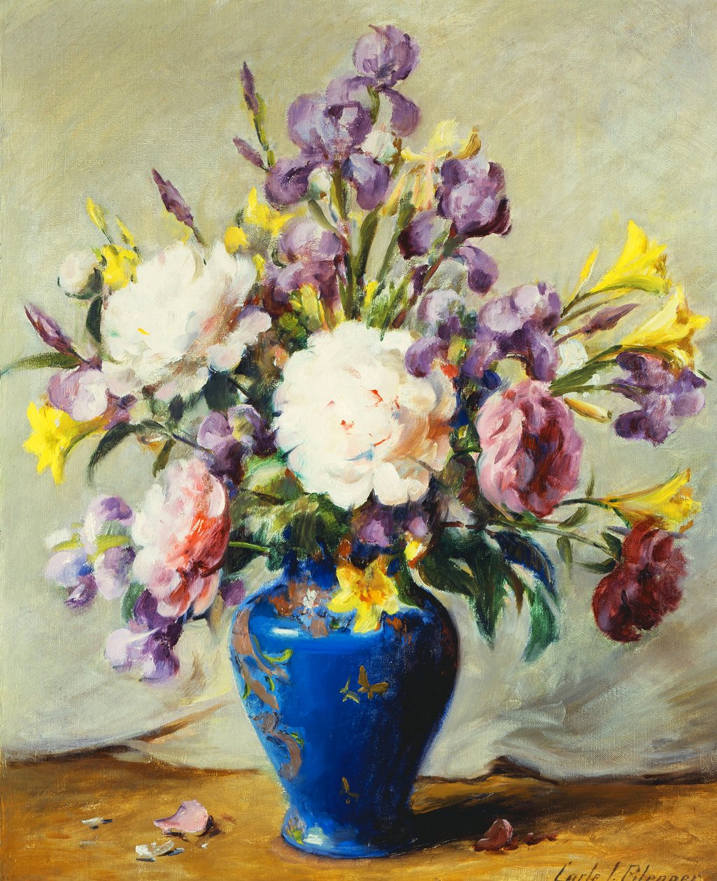 Stillleben mit Pfingstrosen und Iris von Carle J. Blenner