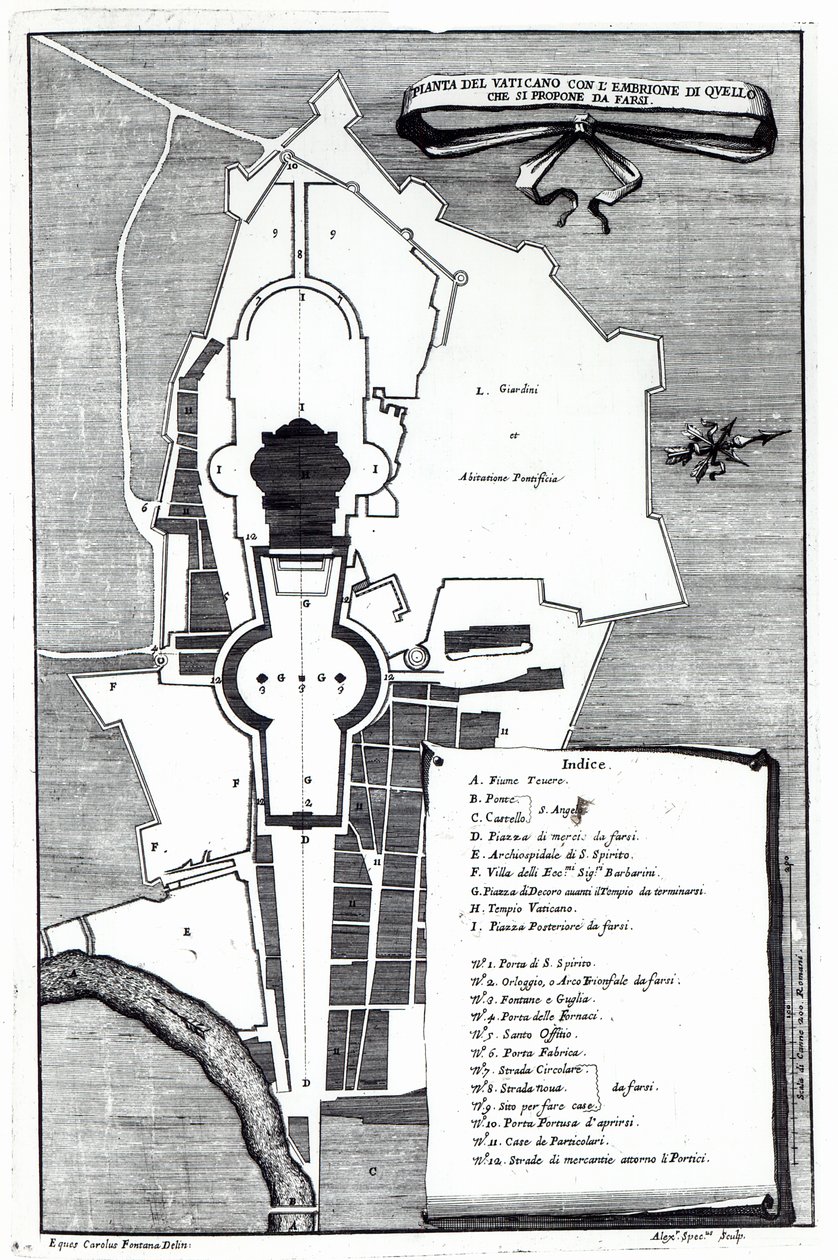 Grundriss des Vatikans, Rom, graviert von Alessandro Specchi von Carlo Fontana