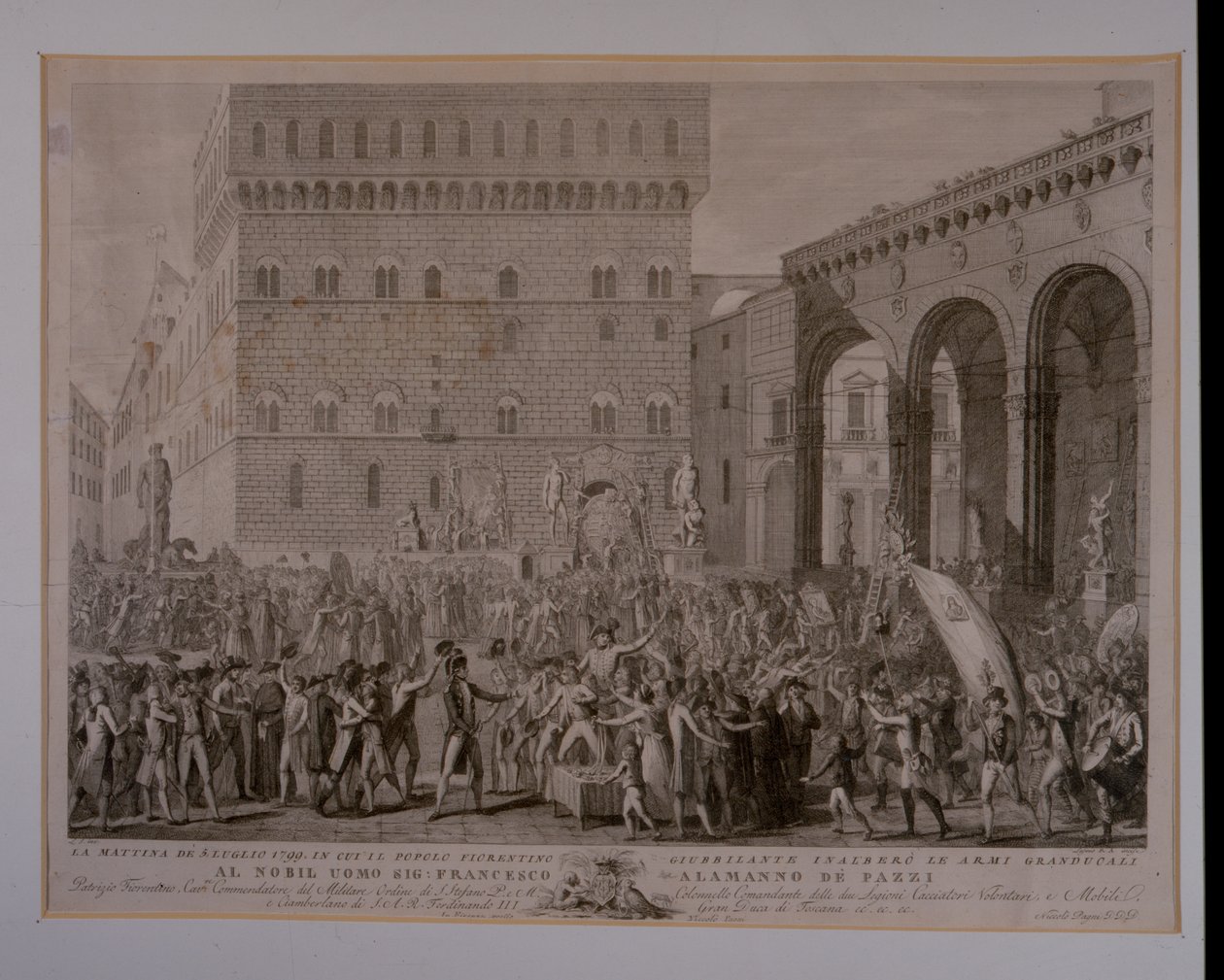 Der Morgen des 3. Juni 1799, als das florentinische Volk das Hissen der großherzoglichen Waffen feierte von Carlo Lasinio