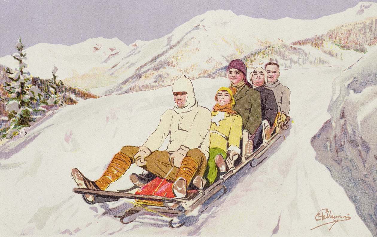 Schlittenfahrer in Davos, Schweiz von Carlo Pellegrini