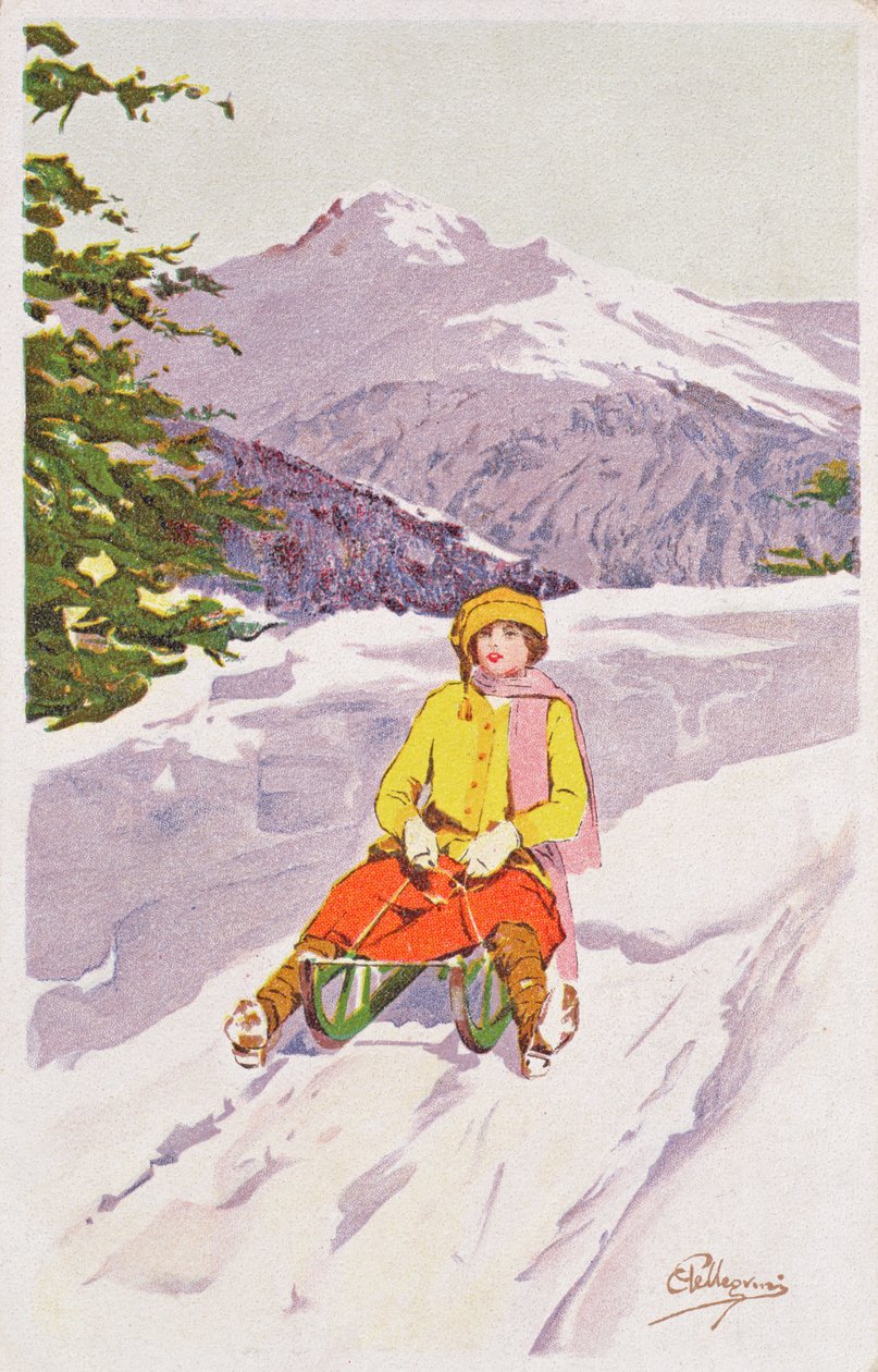 Junge Frau beim Rodeln von Carlo Pellegrini
