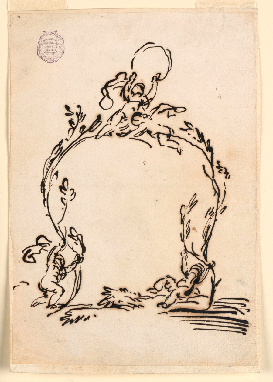 Zeichnung, Skizze eines Kartusche, 1760–80 von Carlo Marchionni