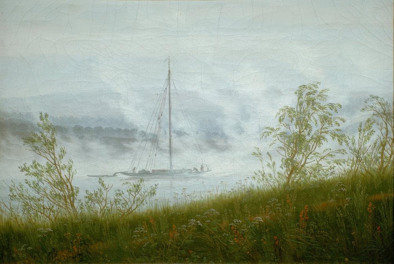 Elbschiff im Frühnebel von Caspar David Friedrich