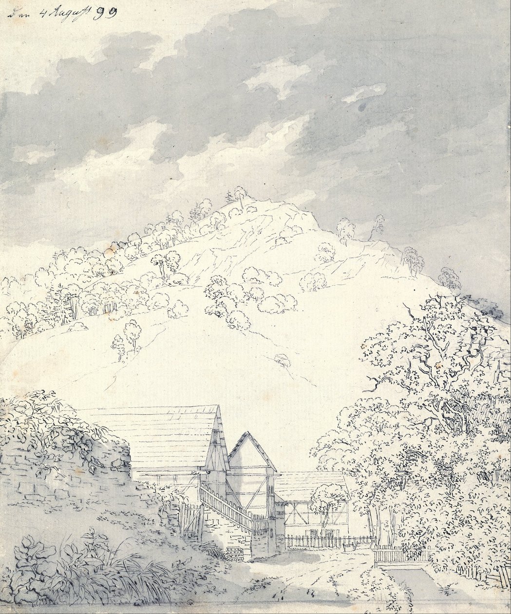 Bauernhäuser an einem Hang von Caspar David Friedrich