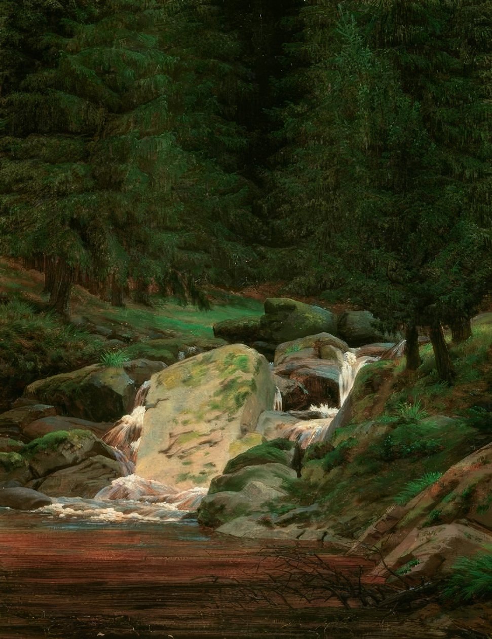 Tannenwald mit Wasserfall von Caspar David Friedrich
