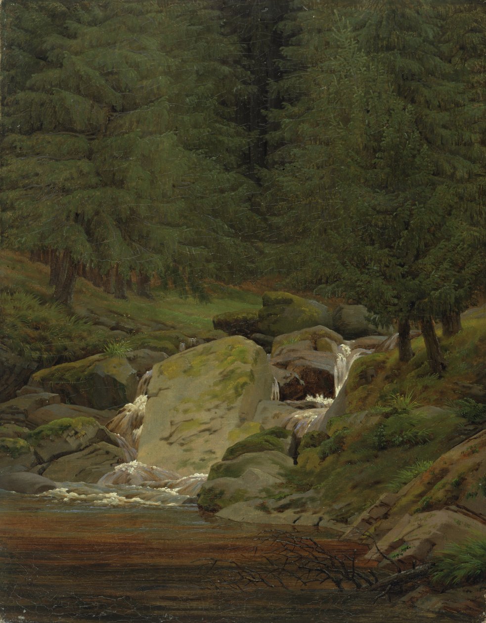 Die Immergrünen am Wasserfall von Caspar David Friedrich