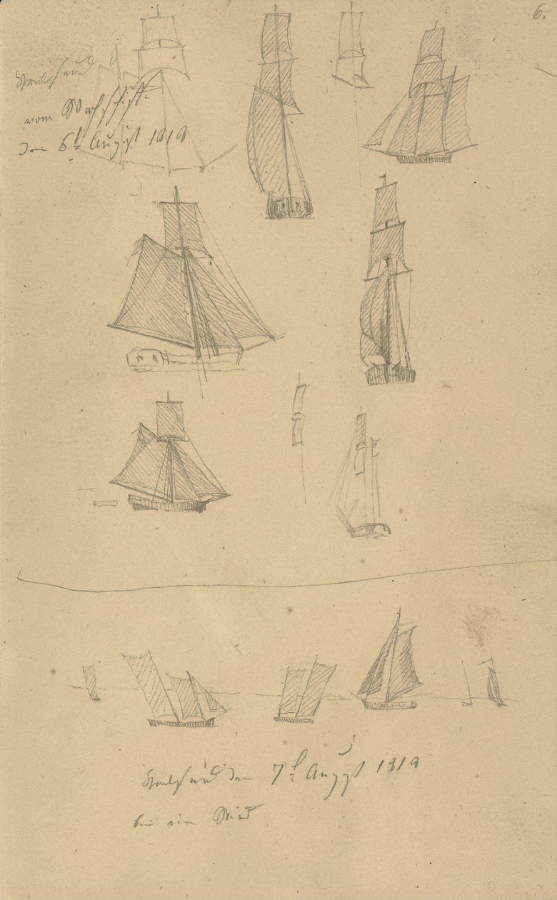 Studien von Segelschiffen von Caspar David Friedrich