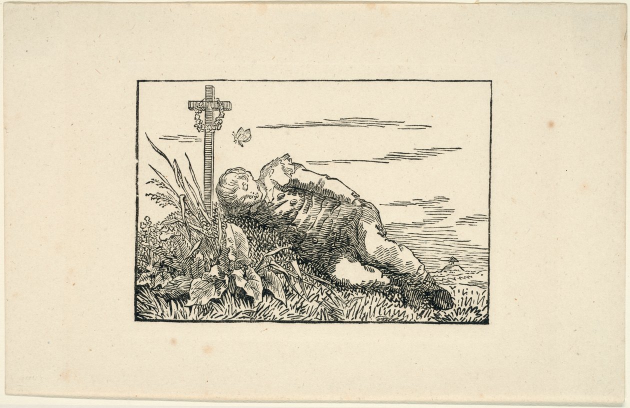 Junger Mann, der auf einem Grab liegt von Caspar David Friedrich