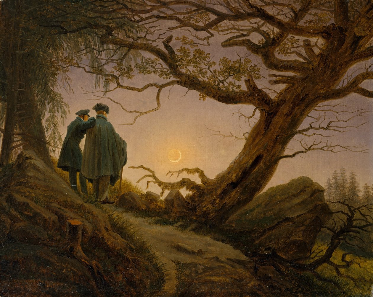 Zwei Männer in Betrachtung des Mondes von Caspar David Friedrich