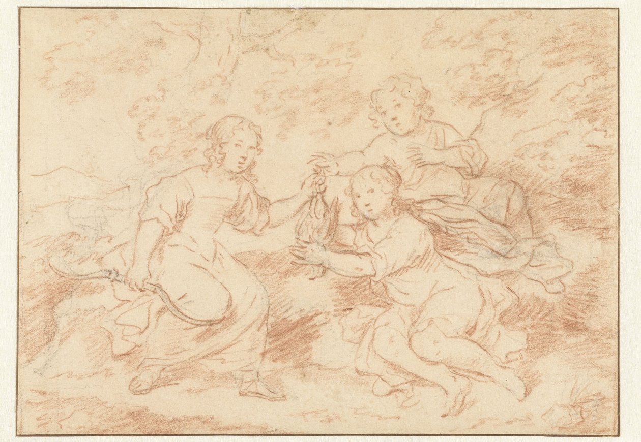 Drei Kinder in einer Landschaft von Caspar Netscher (possibly)