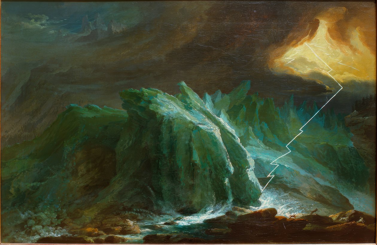 Gewitter und Blitzschlag am Unteren Grindelwaldgletscher von Caspar Wolf