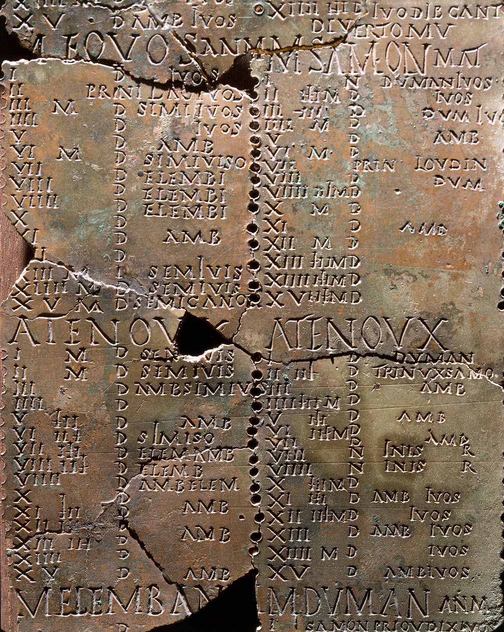 Kalender auf Bronzeplatten, aus Coligny von Celtic