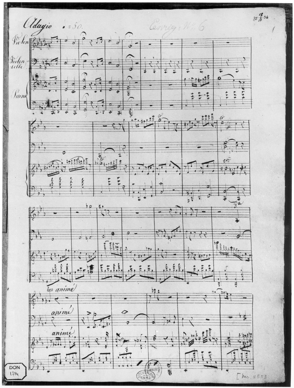 Partitur für Trio für Klavier, Violine und Violoncello von Cesar Franck