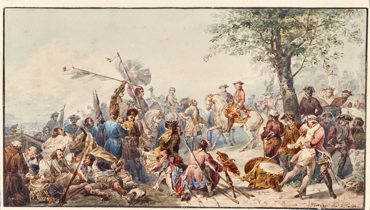 Englischer Feldherr und Soldaten auf Hügel von Cesare Provaggi