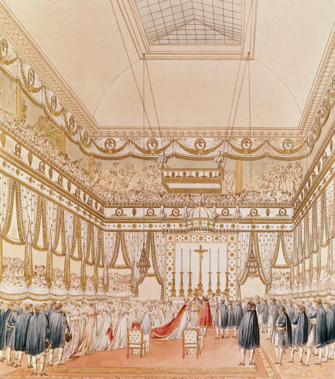 Die Hochzeit von Napoleon und Marie-Louise in der Louvre-Kapelle (Farbstich) von Charles Percier