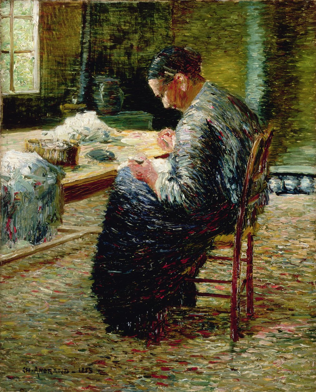 Porträt der Mutter des Künstlers beim Nähen, 1885 von Charles Angrand