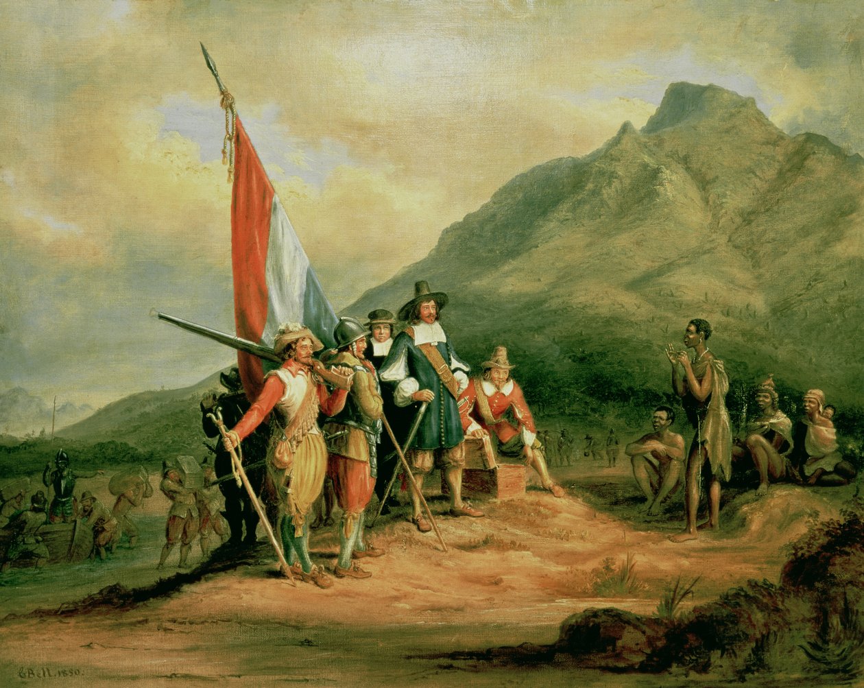 Die Landung von Jan van Riebeeck am 6. April 1652, 1850 von Charles Bell