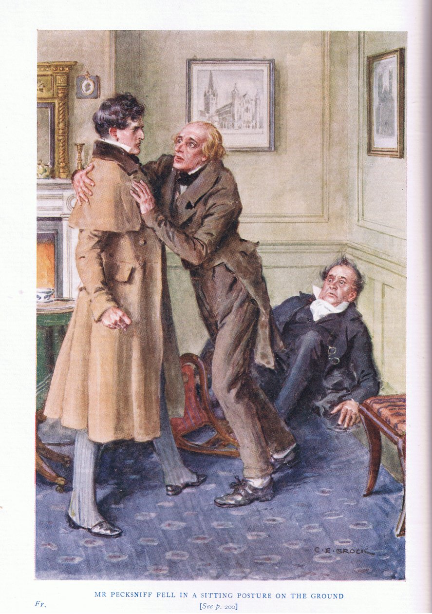 Mr. Pecksniff fiel in sitzender Haltung zu Boden von Charles Edmund Brock