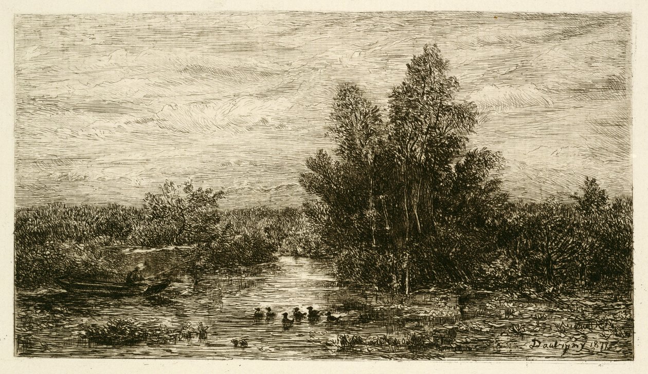 Fischer am Fluss mit Enten, 1878 von Charles Francois Daubigny