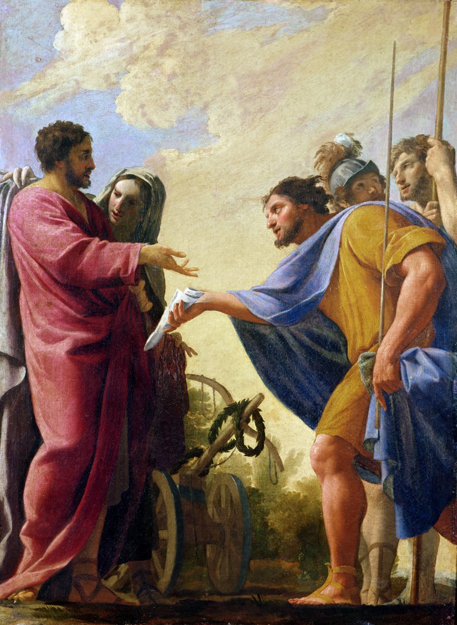 Szene aus dem Leben des Cincinnatus. Cincinnatus kehrt mit einem Lorbeerkranz zu seinem Pflug zurück, 1799 von Charles Francois Poerson