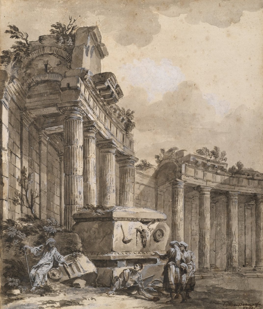 Figuren nahe einer zerstörten Kolonnade von Charles Louis Clerisseau