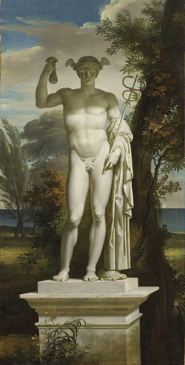 Statue des Merkur in einer Landschaft von Charles Meynier