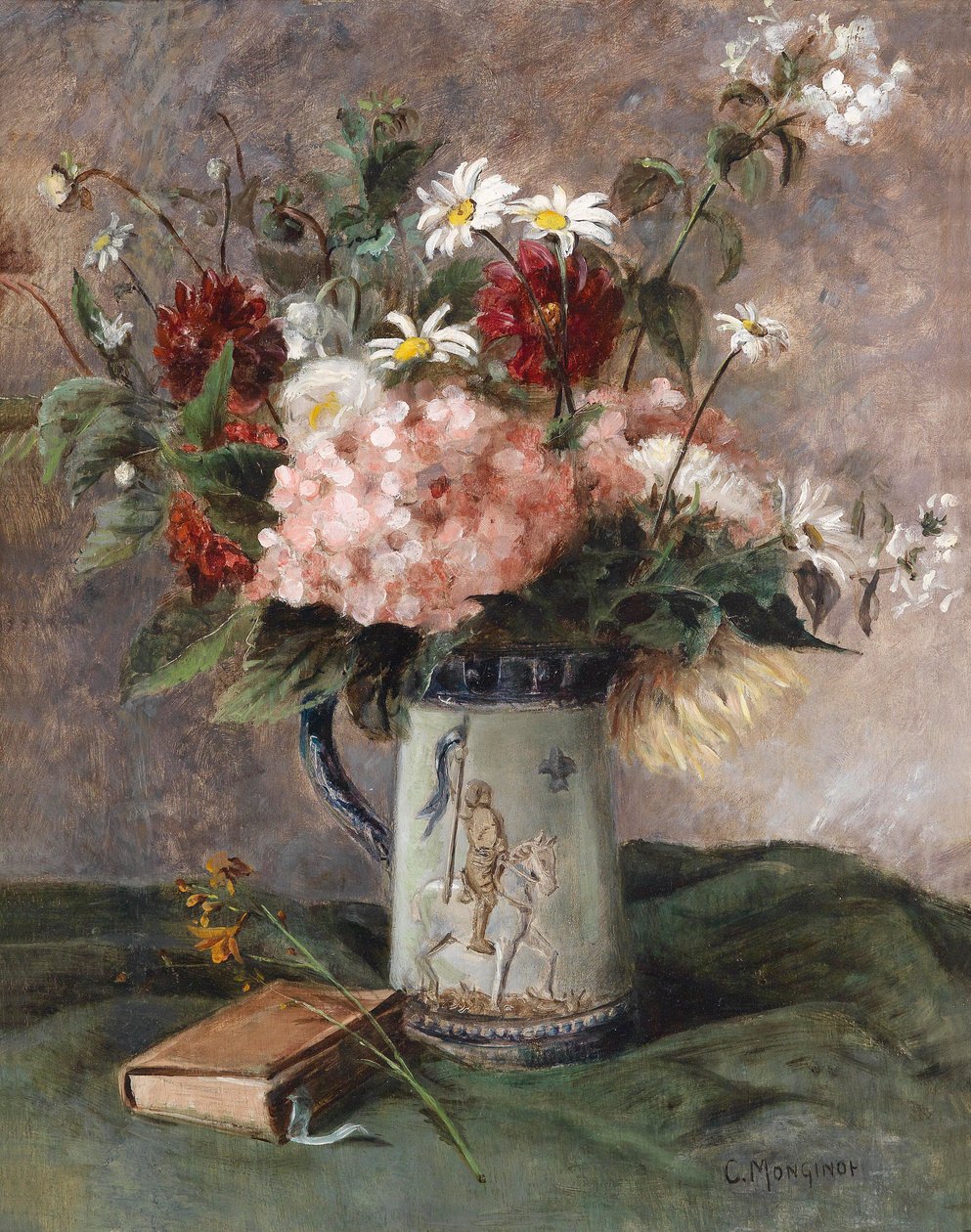 Blumenstück mit Buch von Charles Monginot