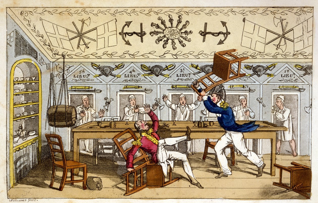 Der Ward Room: Newcome und Capt. Clackett, aus 