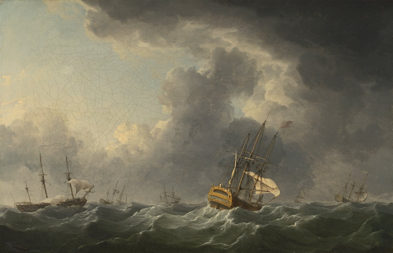Englische Schiffe vor einem Sturm von Charles Brooking