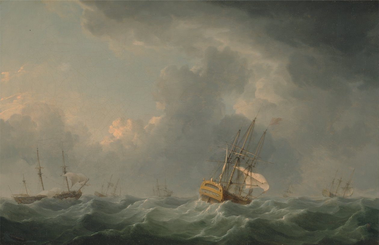 Englische Schiffe vor einem Sturm von Charles Brooking