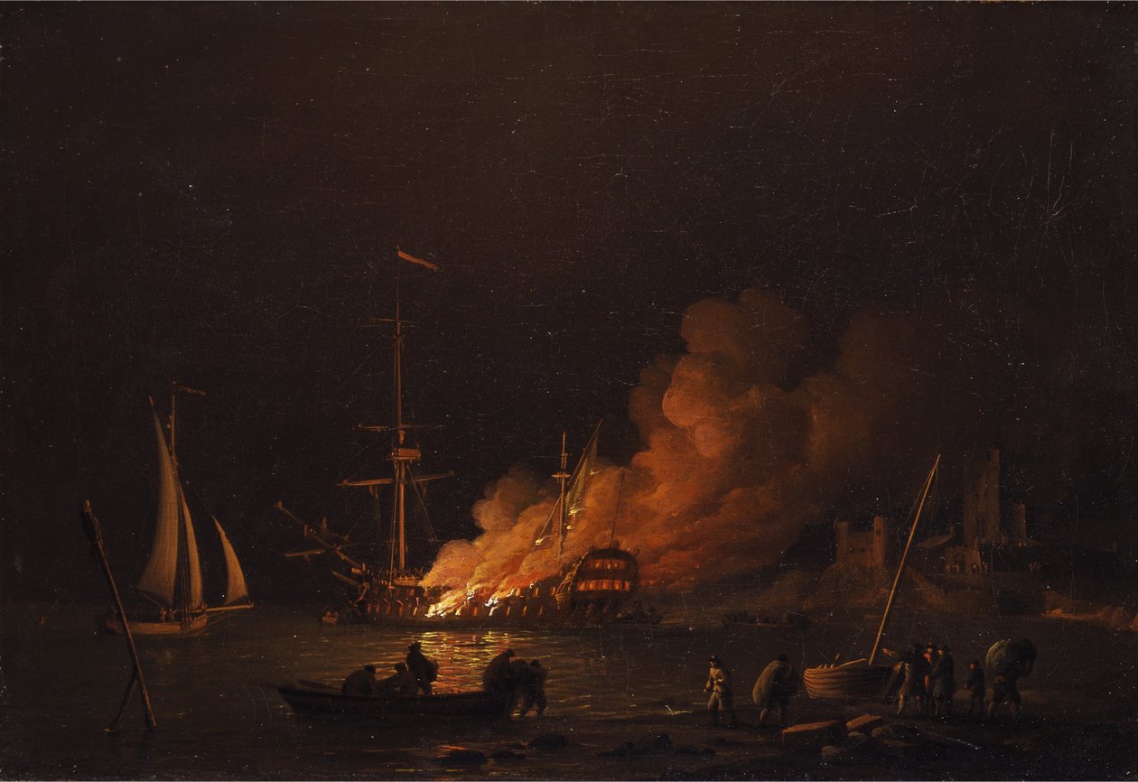 Schiff in der Nacht in Brand von Charles Brooking