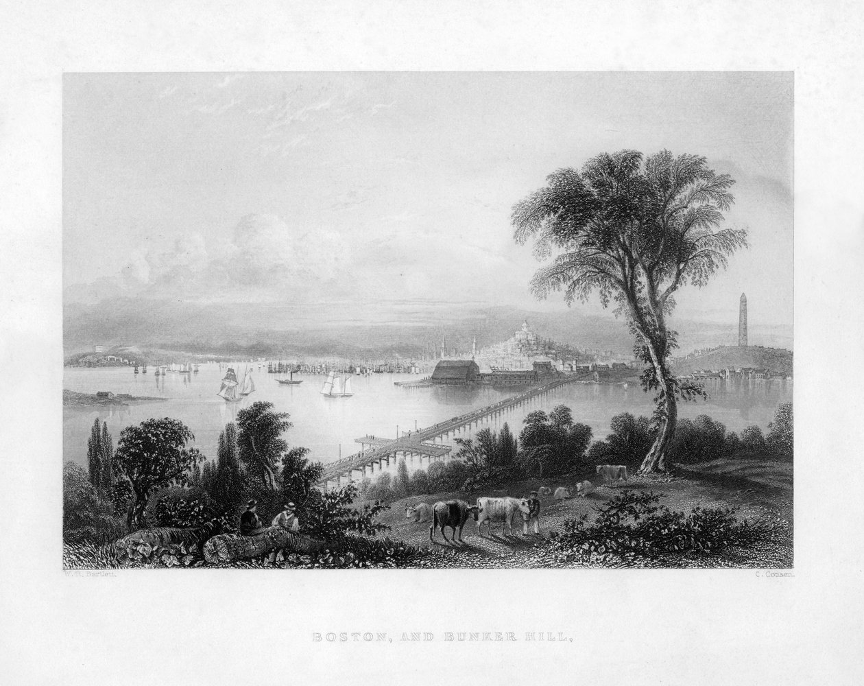 Boston und Bunker Hill, ca. 1820 von Charles Cousen