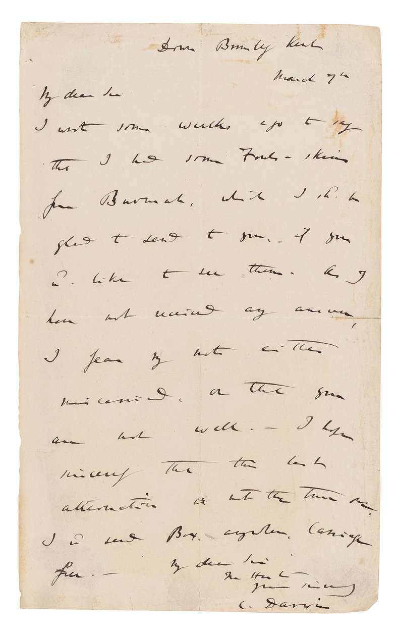 Eigenhändiger Brief, signiert von Charles Darwin
