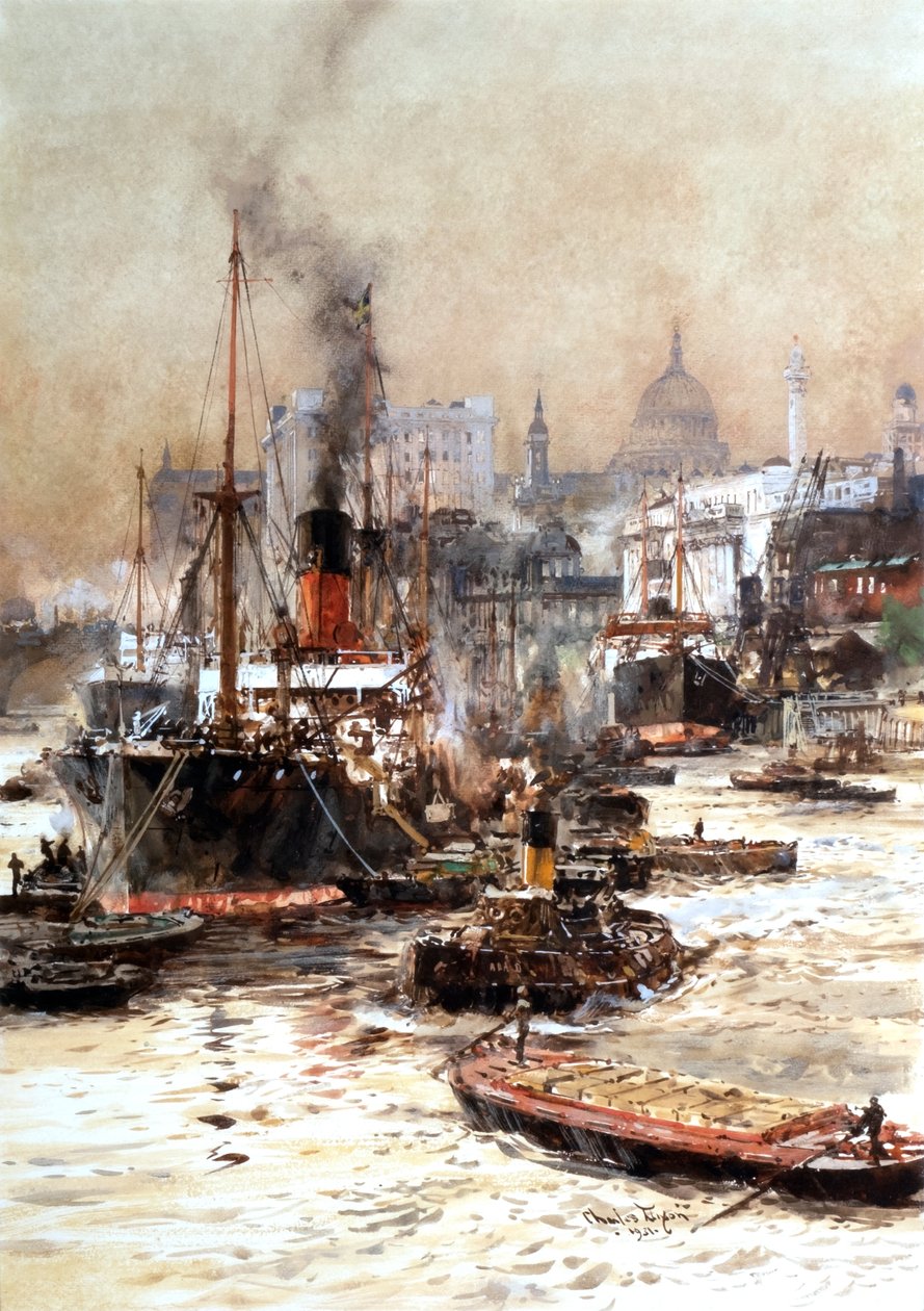Die Themse unterhalb von St. Pauls von Charles Edward Dixon