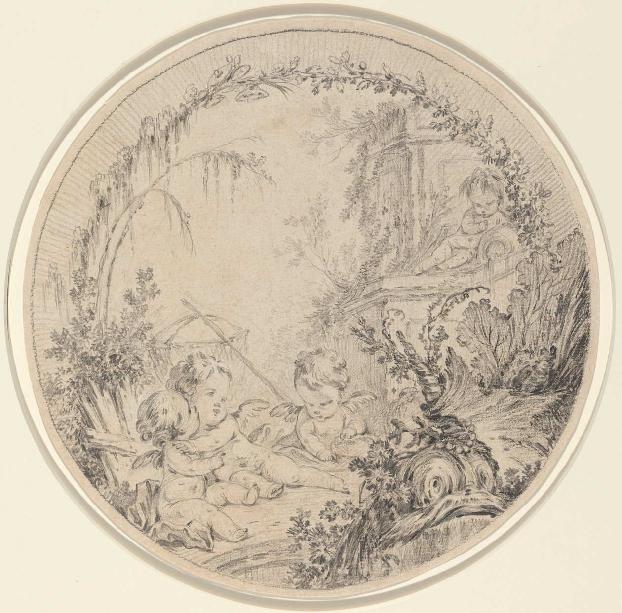 Drei Putti mit einem Fischernetz von Charles Eisen
