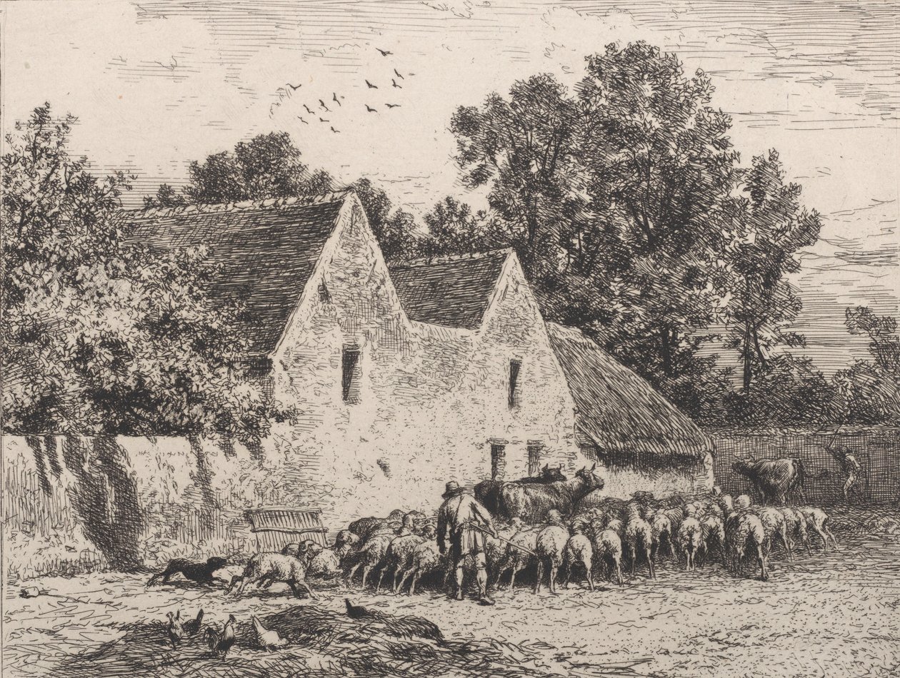 Ein Bauernhof, 1864 von Charles Emile Jacque