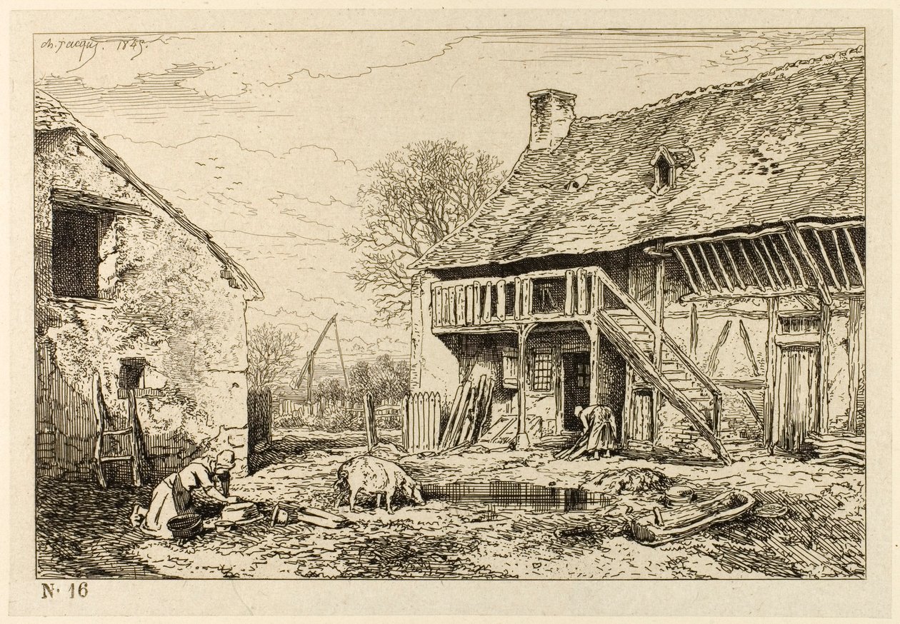 Hof eines Bauernhauses von Charles Emile Jacque