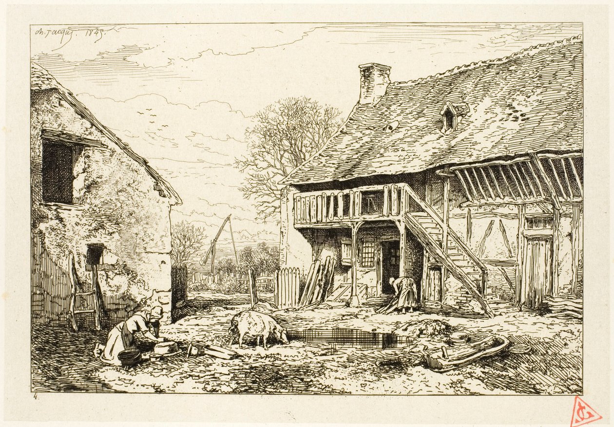 Hof eines Bauernhauses von Charles Emile Jacque