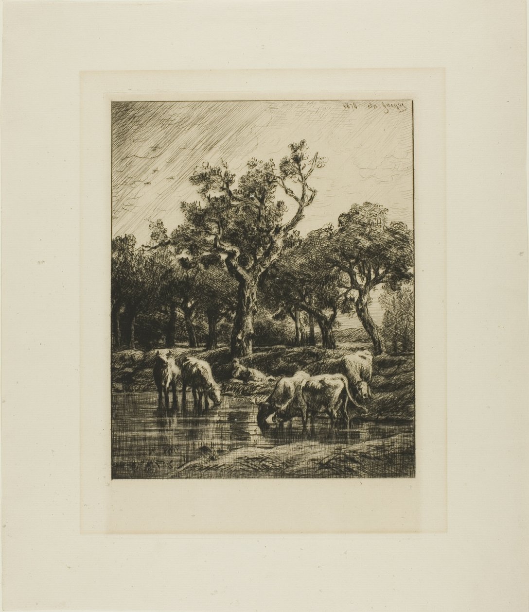 Kühe an einer Tränke von Charles Emile Jacque