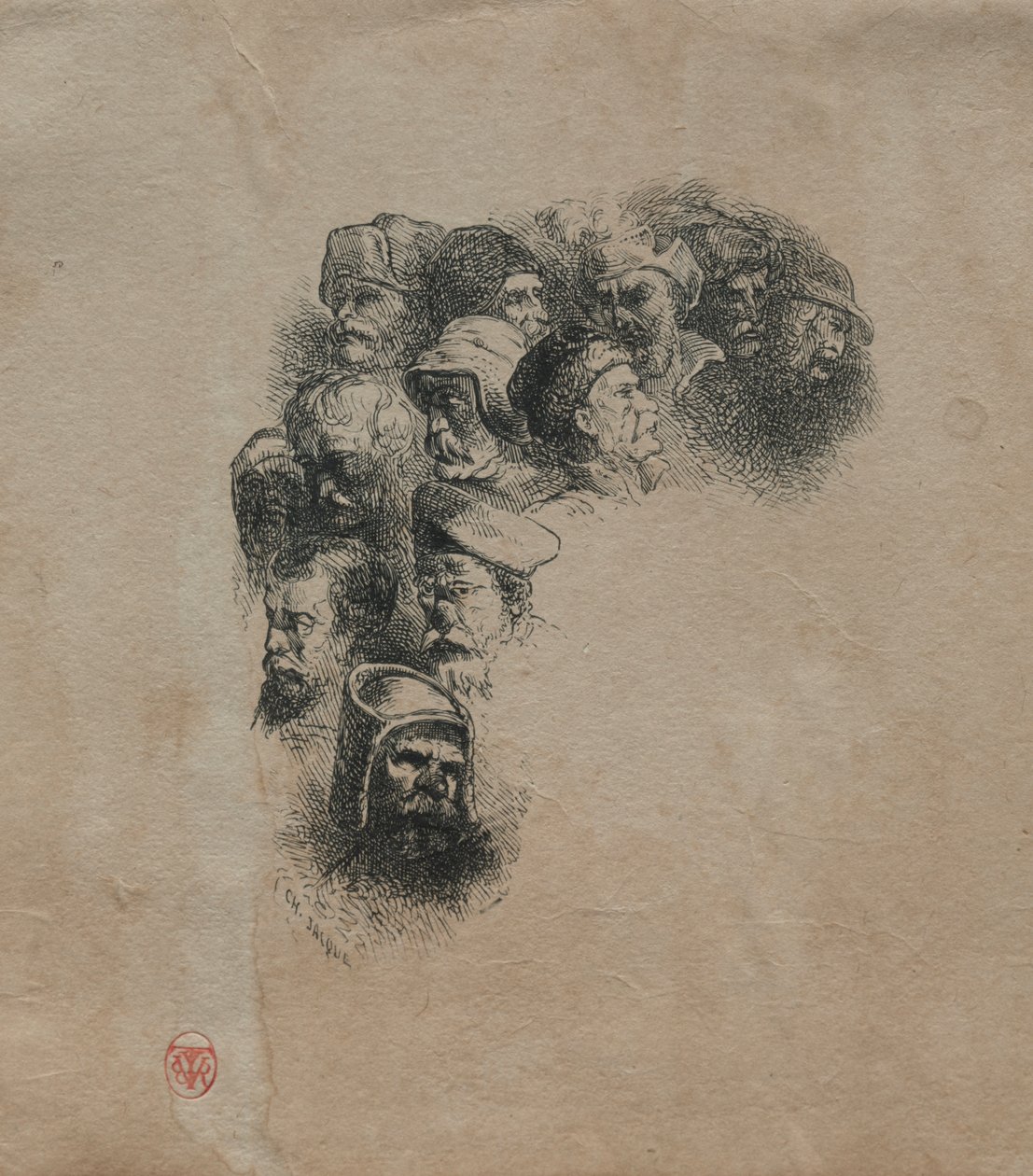 Gruppe von Köpfen, nach Greuze von Charles Emile Jacque